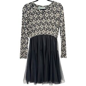 O2 Collection Dress Womens Large Black Mesh Tulle Floral Lace Sparkle Whimsigoth